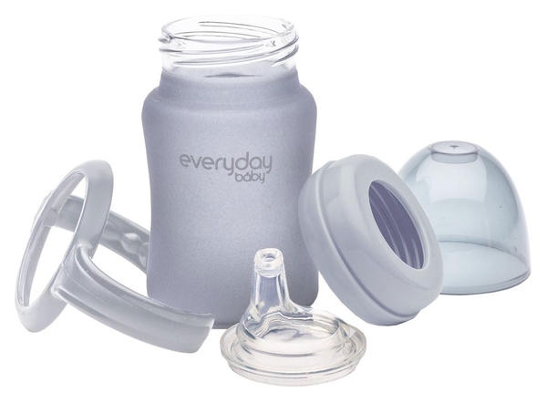 Скляний дитячий поїльник Everyday Baby з силіконовим захистом, 150 мл, світло-сірий (10311) - Pampik - 4