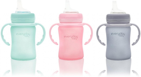 Скляний дитячий поїльник Everyday Baby з силіконовим захистом, 150 мл, світло-сірий (10311) - Pampik - 6