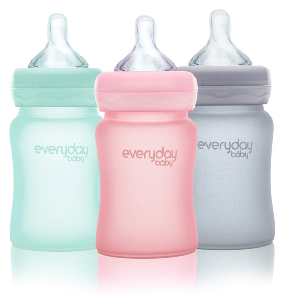 Скляна пляшка для годування Everyday Baby із силіконовим захистом, 150 мл, рожевий (10208) - Pampik - 5