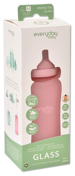 Скляна пляшка для годування Everyday Baby із силіконовим захистом, 240 мл, м'ятний (10227) - Pampik - 5