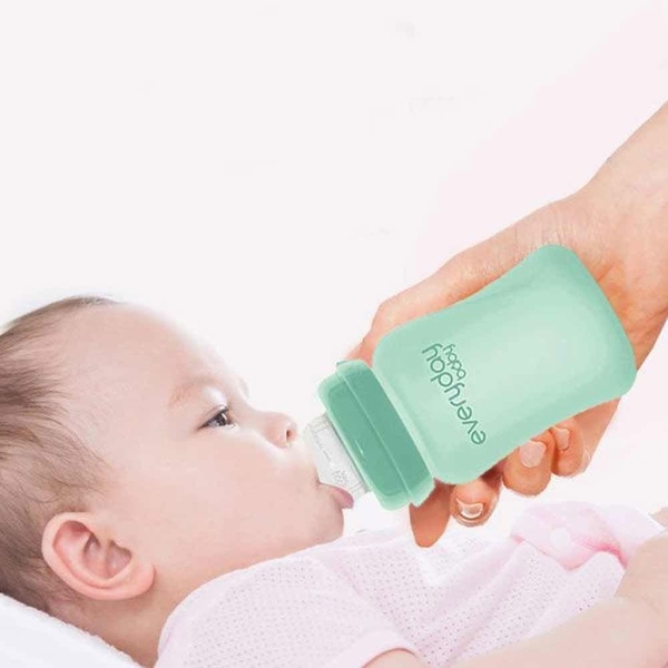 Скляна пляшечка для годування Everyday Baby із силіконовим захистом, 150 мл, м'ятний (10207) - Pampik - 5