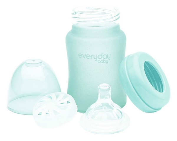 Скляна пляшечка для годування Everyday Baby із силіконовим захистом, 150 мл, м'ятний (10207) - Pampik - 3