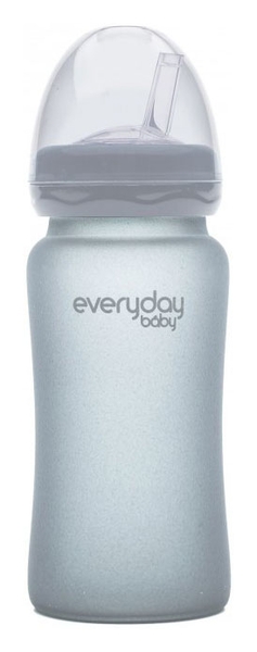 Скляна пляшка Everyday Baby з трубочкою для пиття і силіконовим захистом, 240 мл, світло-сірий (10387) - Pampik