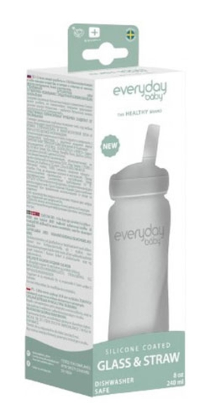 Скляна пляшка Everyday Baby з трубочкою для пиття і силіконовим захистом, 240 мл, світло-сірий (10387) - Pampik - 5