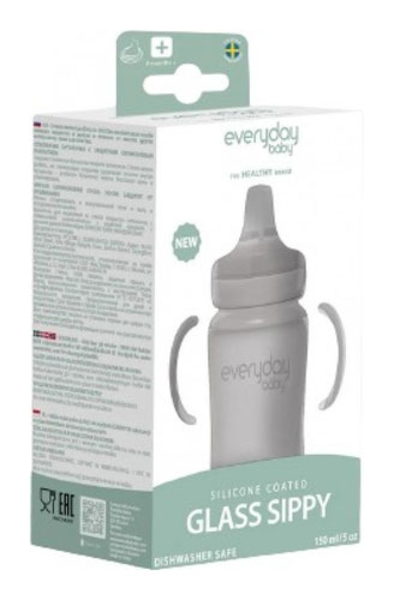 Скляний дитячий поїльник Everyday Baby з силіконовим захистом, 150 мл, світло-сірий (10311) - Pampik - 5