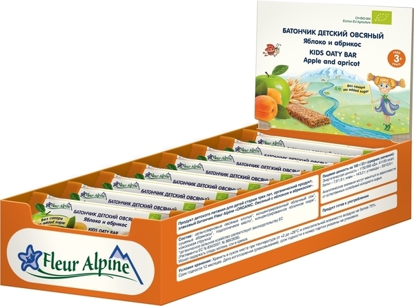 Батончик злаковий Fleur Alpine Органік Вівсяний з яблуком і абрикосом, 23 г - Pampik - 9