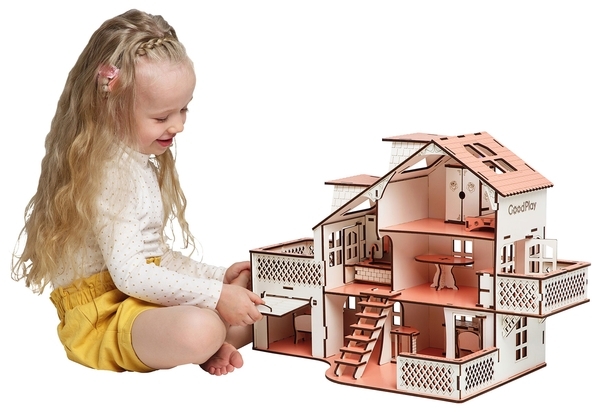 Ляльковий будинок GoodPlay, з гаражем і підсвічуванням, рожевий (B011) - Pampik - 8