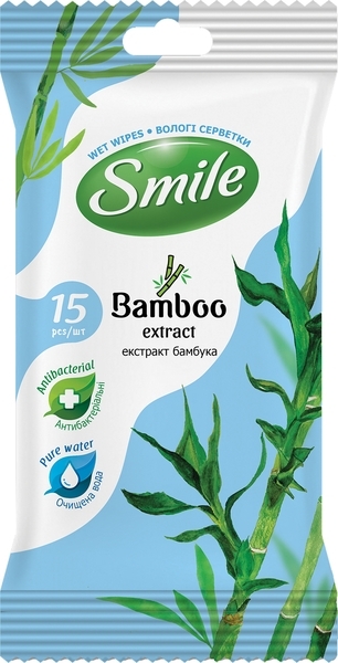 Вологі серветки Smile Natural з екстрактом бамбука, 15 шт. - Pampik