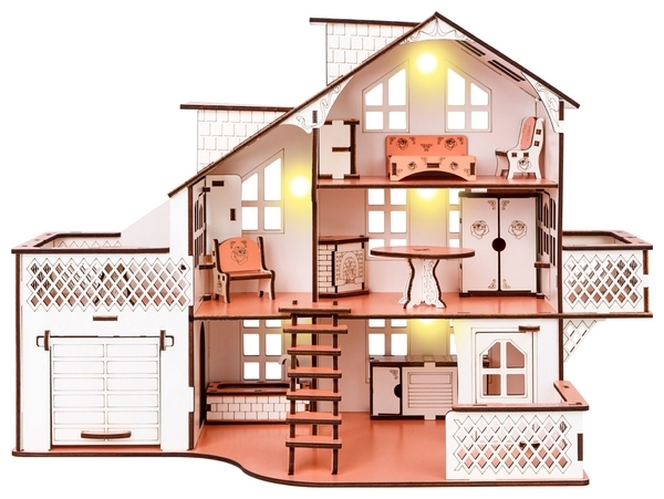 Ляльковий будинок GoodPlay, з гаражем і підсвічуванням, рожевий (B011) - Pampik - 5