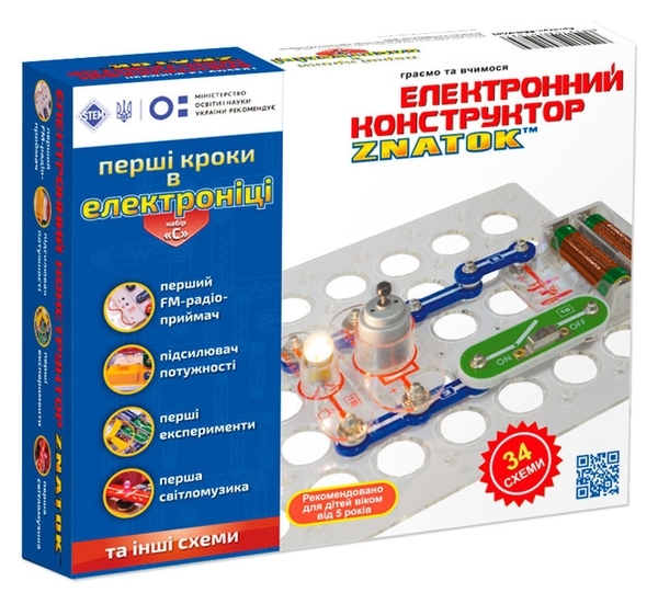 Конструктор Znatok Перші кроки в електроніці, 34 схеми, набір С, укр. мова (REW-K062) - Pampik