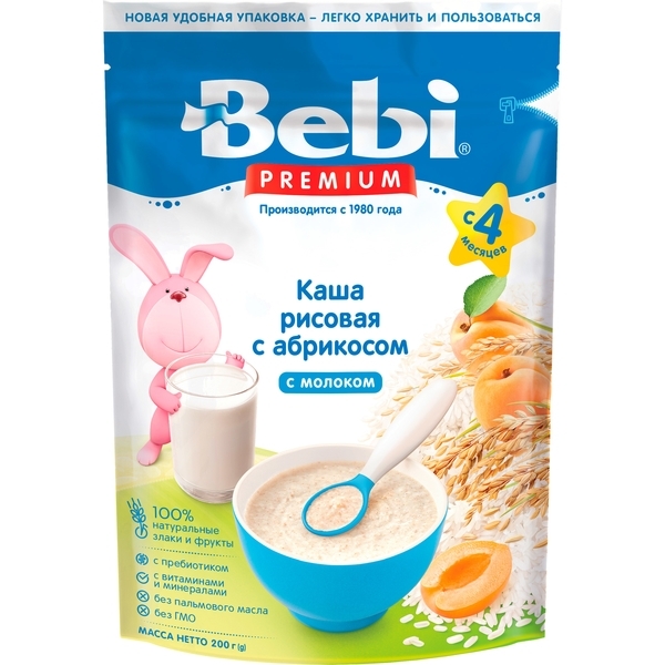 Молочная каша Bebi Premium Рисовая с абрикосом, 200 г - Pampik