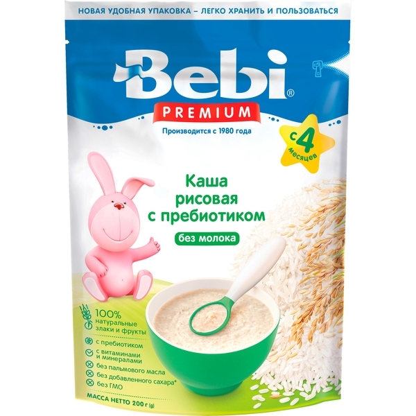 Безмолочна каша Bebi Premium Рисова з пребіотиками, 200 г - Pampik
