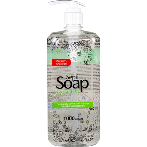 Антисептичний засіб для рук SeptiSoap Hygienic Plus, гелевий, з гліцерином, 1000 мл - Pampik
