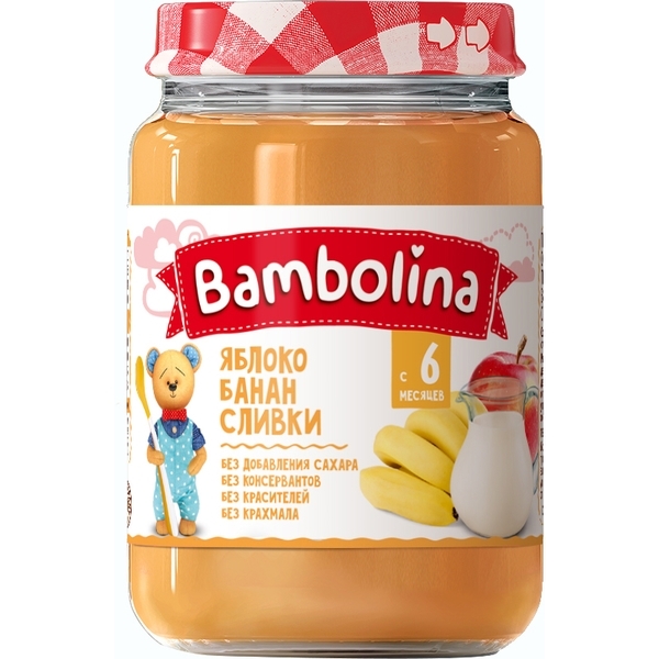 Пюре Bambolina Яблуко, банан з вершками, 190 г - Pampik