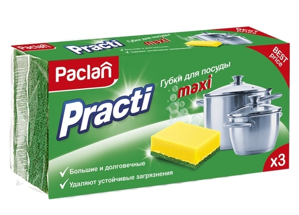 Губки Paclan для кухні Practi Maxi 3шт - Pampik