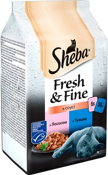 Вологий корм для кішок Sheba Fresh & Fine Рибний мікс, з лососем та тунцем, 300 г (6 уп. по 50 г) - Pampik - 2