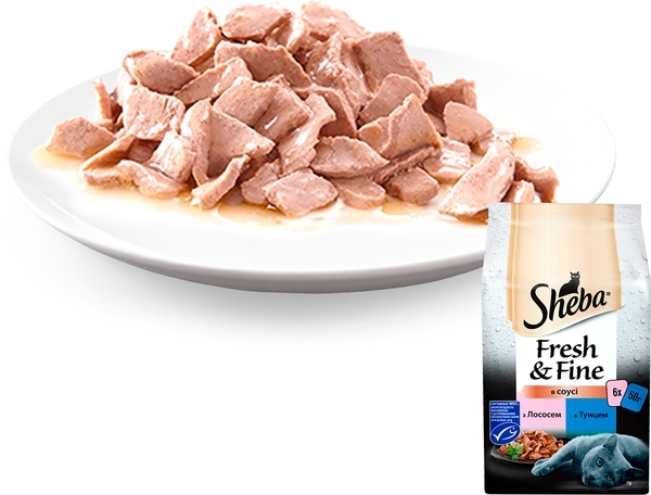 Вологий корм для кішок Sheba Fresh & Fine Рибний мікс, з лососем та тунцем, 300 г (6 уп. по 50 г) - Pampik - 3