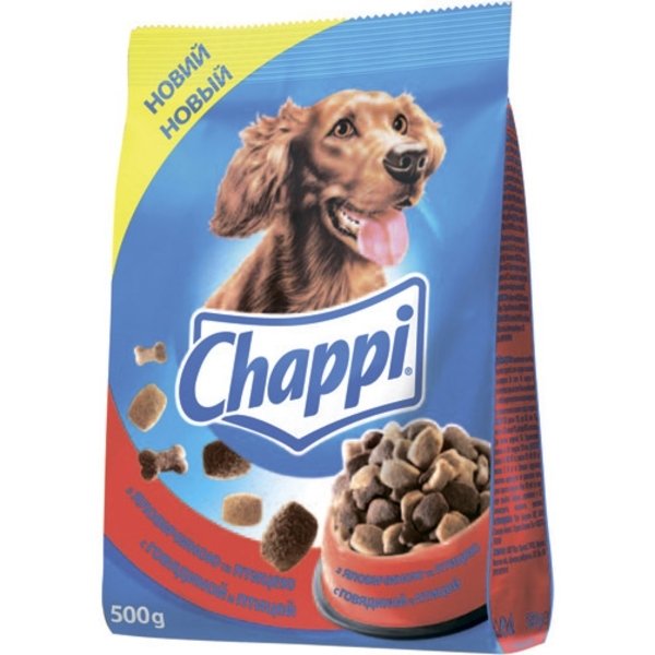 Сухой корм Chappi для взрослых собак с говядиной и птицей, 500 г - Pampik
