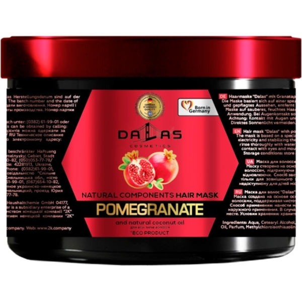 Маска для волос Dalas с маслом гранатовых косточек и натуральным кокосовым маслом, 500 мл - Pampik