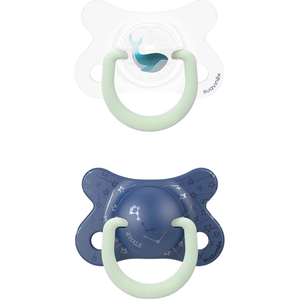 Пустушка силіконова Suavinex Кіт, 18+ міс., нічна, синій, 2 шт. (307011) - Pampik