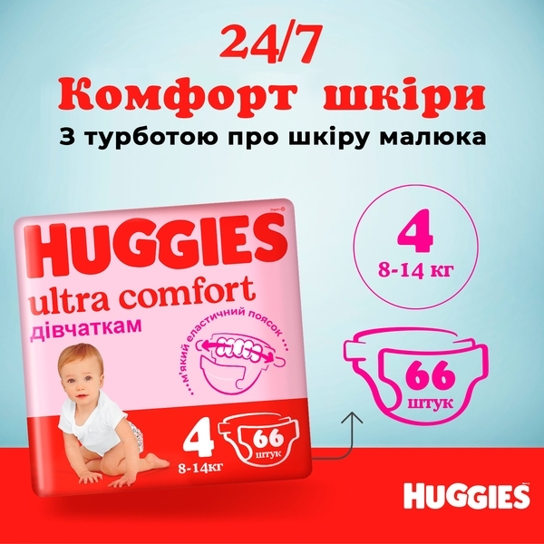 Подгузники на липучках для девочек Huggies Ultra Comfort 4 (8-14 кг), 66 шт. - Pampik - 6