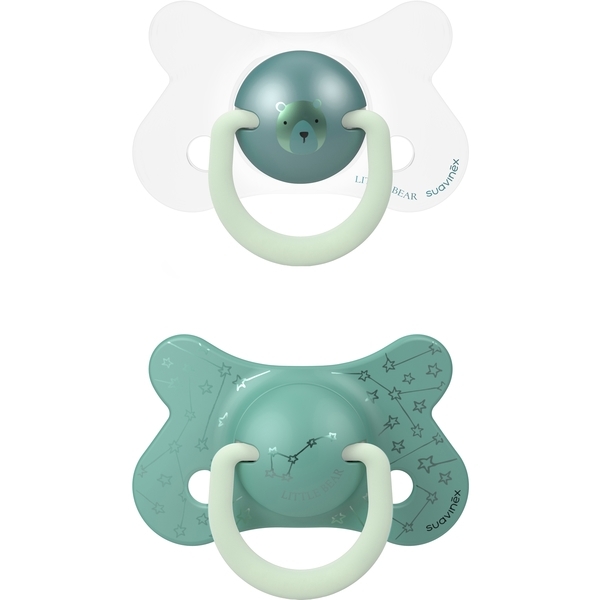 Пустушка силіконова Suavinex Ведмідь, 4-18 міс., нічна, зелений, 2 шт. (307008) - Pampik