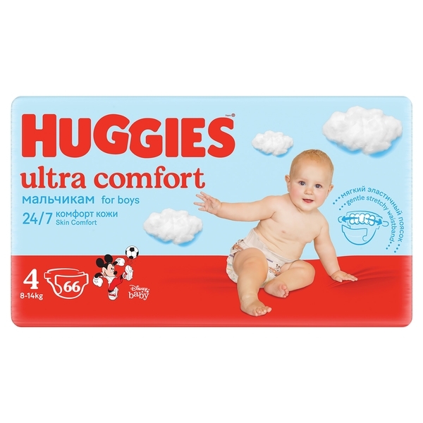 Підгузки на липучках для хлопчиків Huggies Ultra Comfort 4 (8-14 кг), 66 шт. - Pampik - 2
