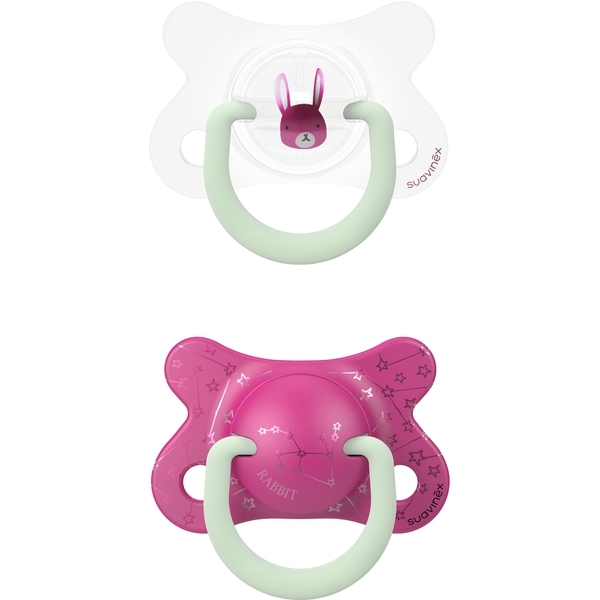 Пустушка силіконова Suavinex Зайчик, 2-4 міс., нічна, рожевий, 2 шт. (307003) - Pampik