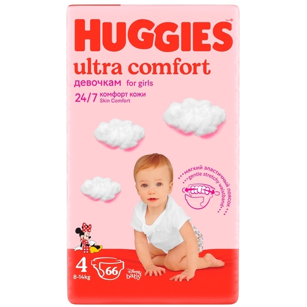 Подгузники на липучках для девочек Huggies Ultra Comfort 4 (8-14 кг), 66 шт. - Pampik - 2