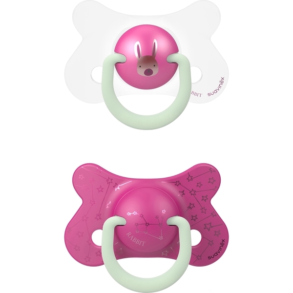 Пустушка силіконова Suavinex Зайчик, 4-18 міс., нічна, рожевий, 2 шт. (307006) - Pampik