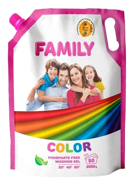 Гель для стирки цветных вещей Family, (дой-пак) 2000 г - Pampik