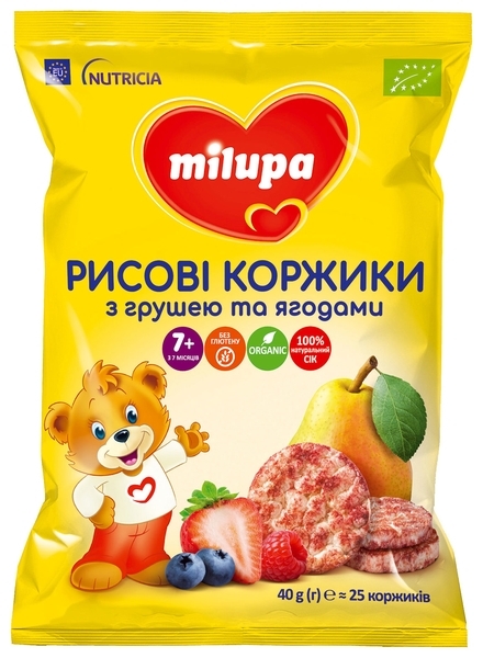 Рисові коржі Milupa з грушею і ягодами, 40 г - Pampik