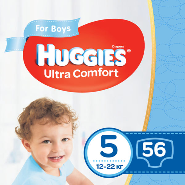 Подгузники на липучках для мальчиков Huggies Ultra Comfort 5 (12-22 кг), 56 шт. - Pampik