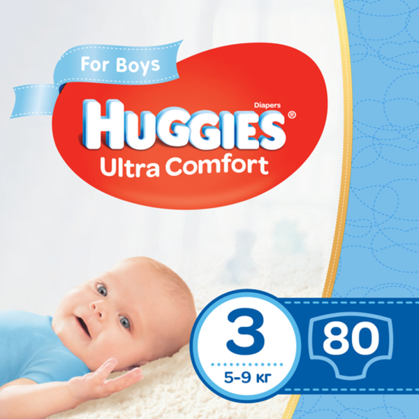 Підгузки на липучках для хлопчиків Huggies Ultra Comfort 3 (5-9 кг), 80 шт. - Pampik