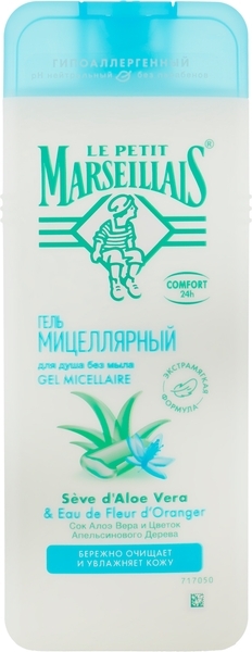 Міцелярний гель для душу Le Petit Marseillais Sensitive з соком Алое Вера і Квіткою апельсинового дерева, 400 мл - Pampik