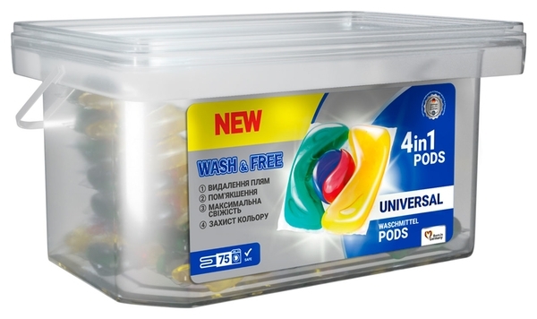 Капсули для прання Wash&Free універсальні, 75 шт. - Pampik