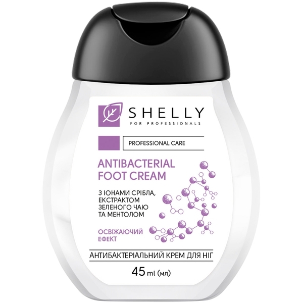 Крем для ног Shelly Антибактериальный, с ионами серебра, экстрактом зеленого чая и ментолом, 45 мл - Pampik