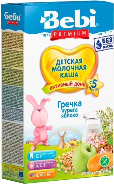 Молочна каша Bebi Premium гречана з курагою і яблуком, 200 г - Pampik - 2
