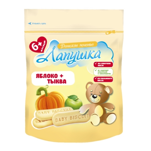Дитяче розчинне печиво Насолода "Лапушка" з яблуком і гарбузом" 120 г - Pampik