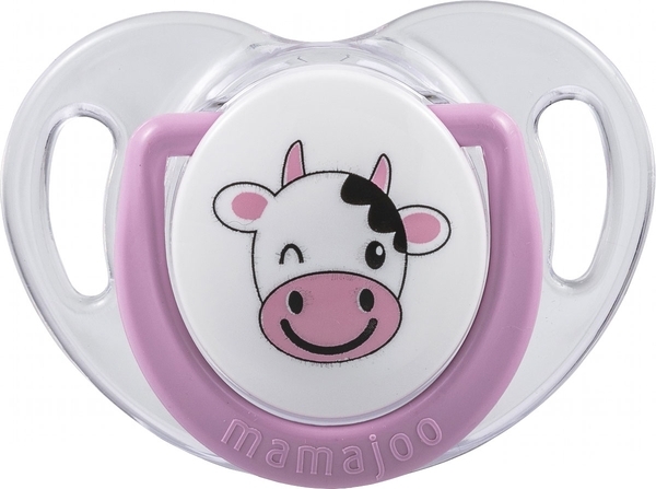 Силіконова ортодонтична пустушка Mamajoo Корівка, 12+ міс., рожевий з білим (MMJ3251) - Pampik - 3