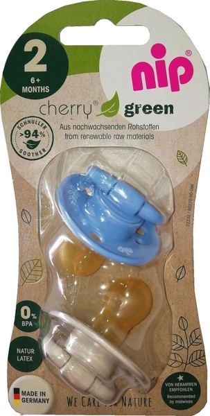 Круглая пустышка Nip Вишенка Зеленая серия, 6+, голубой с белым, 2 шт. (91013) - Pampik