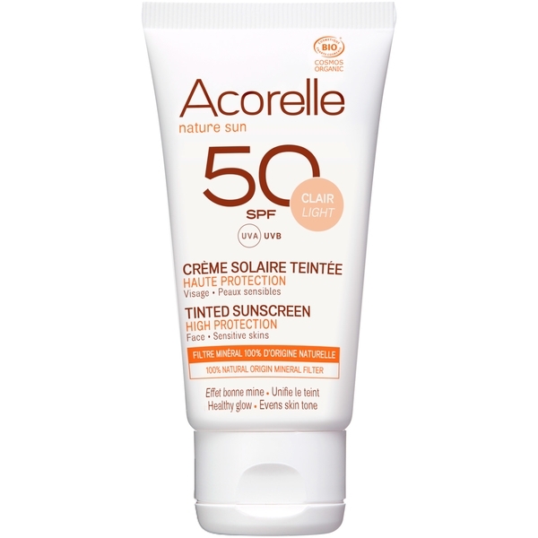 Сонцезахисний крем для обличчя Acorelle SPF 50 Абрикос з тонуючим ефектом, органічний, 50 мл - Pampik