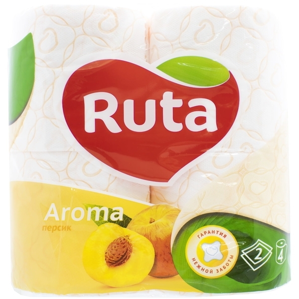 Двошаровий туалетний папір Ruta Aroma Персик, 4 рулони, жовтий - Pampik