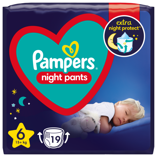 Подарунок. Підгузки-трусики нічні Pampers Night Pants 6 (15 кг), 19 шт. - Pampik