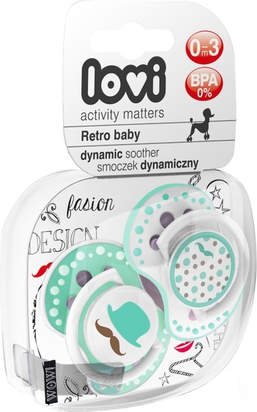 Пустушка силіконова динамічна Lovi Retro baby, 0-3 міс., 2 шт., блакитний (22/803boy) - Pampik