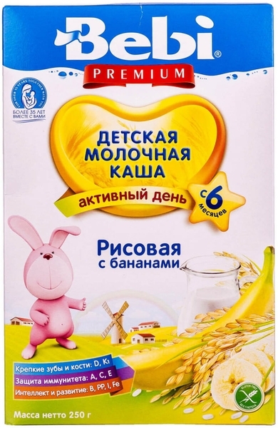 Молочна каша Bebi рисова з бананом, 250 г - Pampik