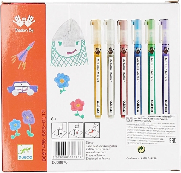 Набір фломастерів з металевим блиском Djeco 6 шт. - Pampik - 2