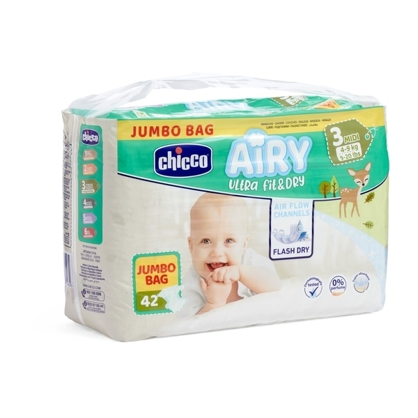 Підгузки на липучках Chicco Airy 3 (4-9 кг), 42 шт. - Pampik