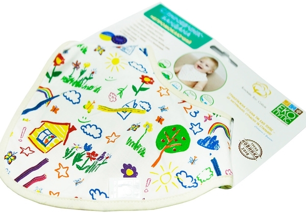 Непромоканий слюнявчик-бандану ЕКО ПУПС Eсo Cotton My Home, нар. 21х30, білий (BEC-016) - Pampik - 2
