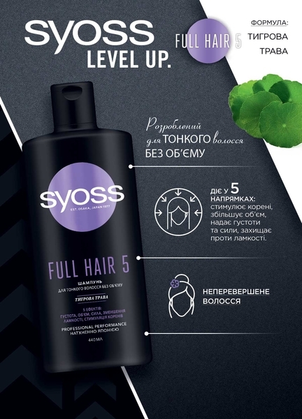 Шампунь Syoss Full Hair 5 з тигровою травою для тонкого волосся без об'єму, 440 мл - Pampik - 3